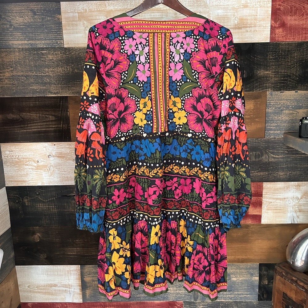 NWT Farm Rio x Anthropologie Midi Dress Womens L Long Sleeve Tropical Floral - Picture 4 of 6
